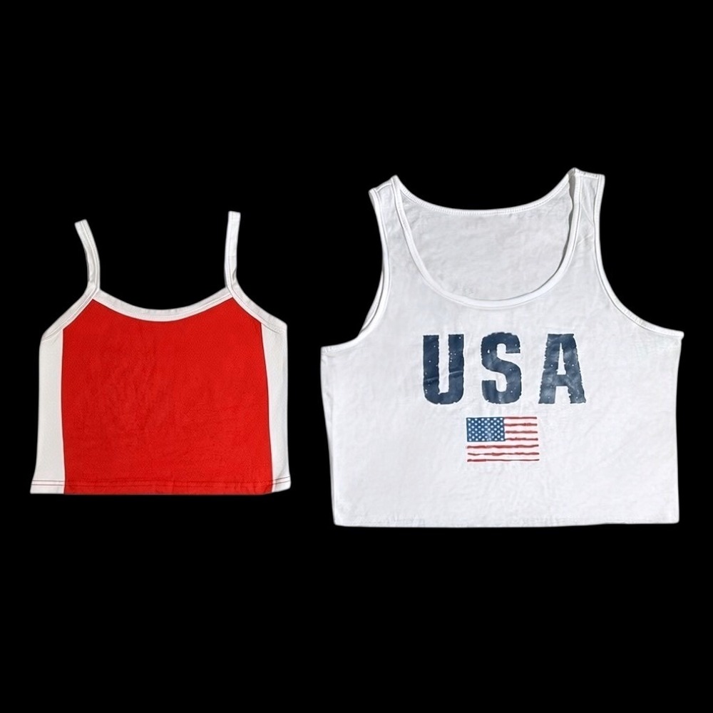 Shein Womens USA Graphic Crop Tank & Red Colorblock Cami Set Size M 2 Piece Lot